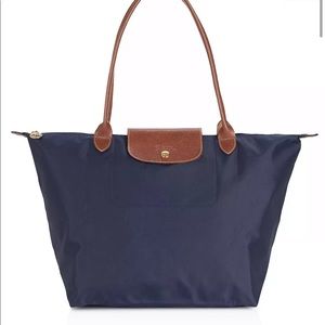 Authentic navy blue long champ large tote